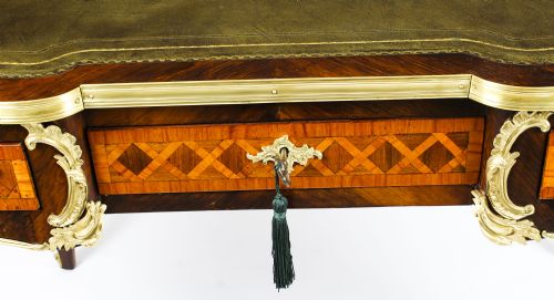 fig 6. Antique French Kingwood Parquetry Ormolu Bureau Plat Desk 19th C