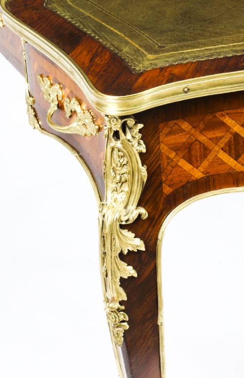 fig 7. Antique French Kingwood Parquetry Ormolu Bureau Plat Desk 19th C