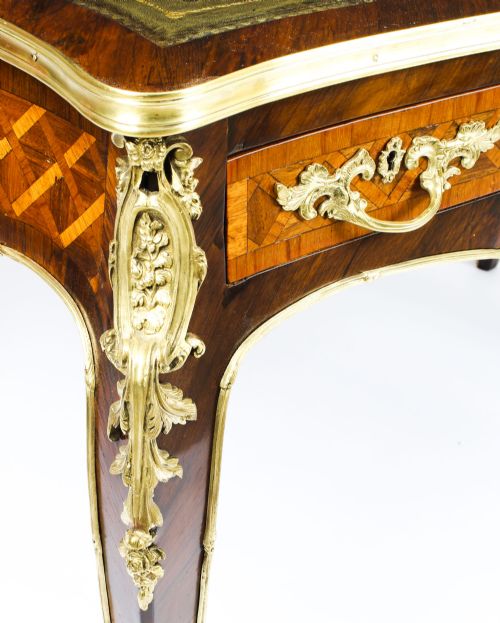 fig 8. Antique French Kingwood Parquetry Ormolu Bureau Plat Desk 19th C