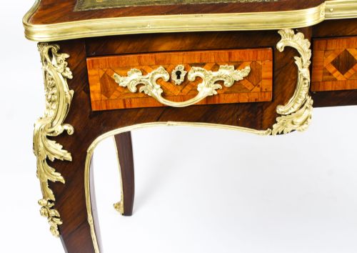 fig 9. Antique French Kingwood Parquetry Ormolu Bureau Plat Desk 19th C