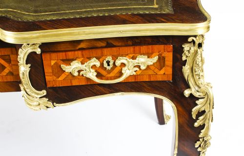 fig 10. Antique French Kingwood Parquetry Ormolu Bureau Plat Desk 19th C