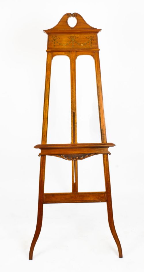 fig 1. Antique Edwardian Satinwood Hand Paintes Artists Easel Circa 1900