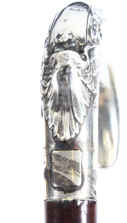 fig 1. Antique French Snakewood Walking Cane Stick Silver Eagle Handle 19th Century
