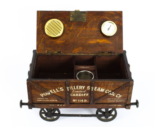fig 7. Antique Coal Wagon Oak Humidor Railway Interest 19th Century