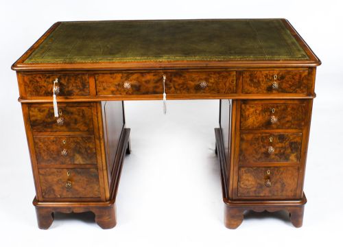 fig 1. Antique Victorian Burr Walnut Pedestal Desk 19th C