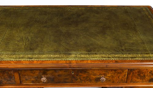 fig 2. Antique Victorian Burr Walnut Pedestal Desk 19th C
