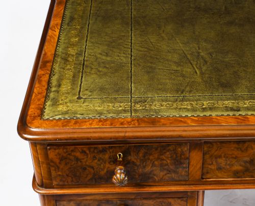 fig 3. Antique Victorian Burr Walnut Pedestal Desk 19th C