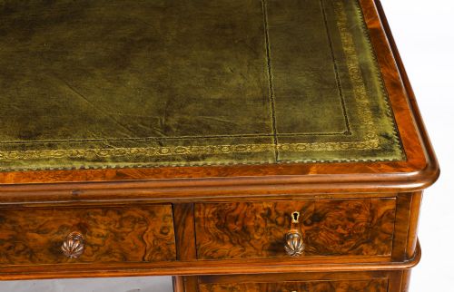 fig 4. Antique Victorian Burr Walnut Pedestal Desk 19th C