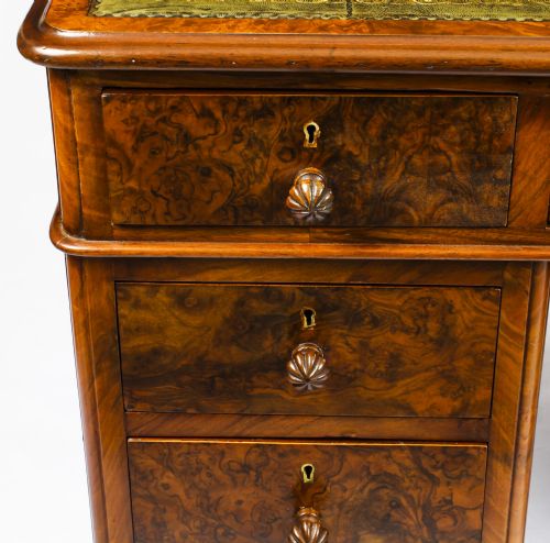 fig 6. Antique Victorian Burr Walnut Pedestal Desk 19th C