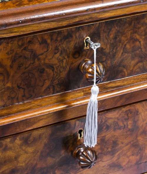 fig 7. Antique Victorian Burr Walnut Pedestal Desk 19th C