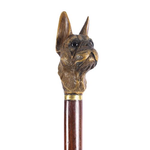 Antique Black Forest Bulldog's Head Walking Stick Cane 19th C

