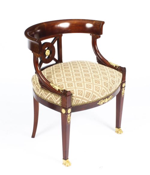 Antique French Empire Revival Ormolu Mounted Mahogany Armchair 19th C
