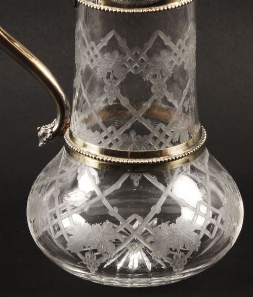 fig 2. Antique Victorian Sterling Silver Gilt and Cut Crystal Claret Jug 1873 19th C