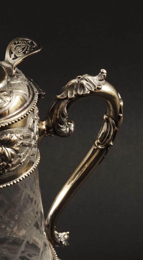 fig 3. Antique Victorian Sterling Silver Gilt and Cut Crystal Claret Jug 1873 19th C