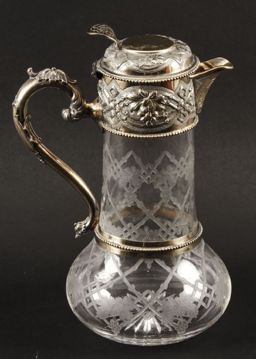 fig 4. Antique Victorian Sterling Silver Gilt and Cut Crystal Claret Jug 1873 19th C