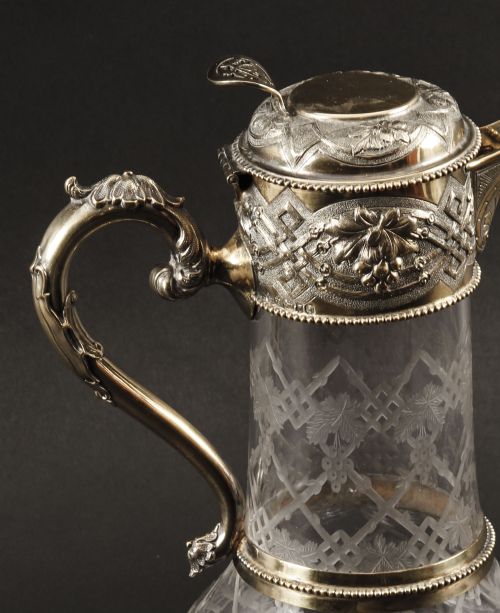 fig 5. Antique Victorian Sterling Silver Gilt and Cut Crystal Claret Jug 1873 19th C