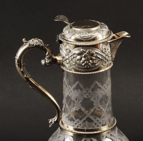 fig 6. Antique Victorian Sterling Silver Gilt and Cut Crystal Claret Jug 1873 19th C