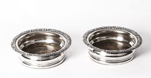 Antique Pair Old Sheffield Silver Plate Wine Coasters C1825 19th Century
