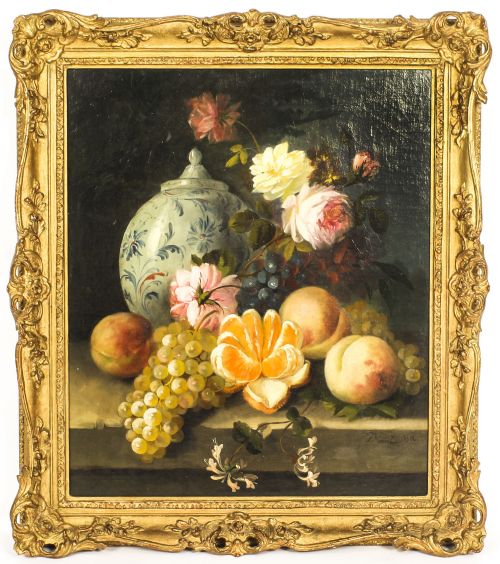 Antique Still Life Oil Painting by Jules Édouard Diart 19th Century
