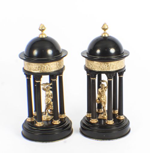 Antique Pair of Grand Tour Marble & Ormolu Colonnade Temple Models 19th C
