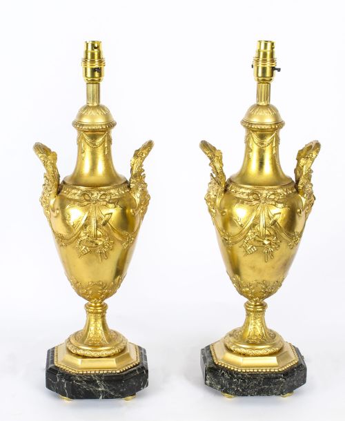 Antique Pair French Ormolu Urn Table Lamps C1870 19th Century
