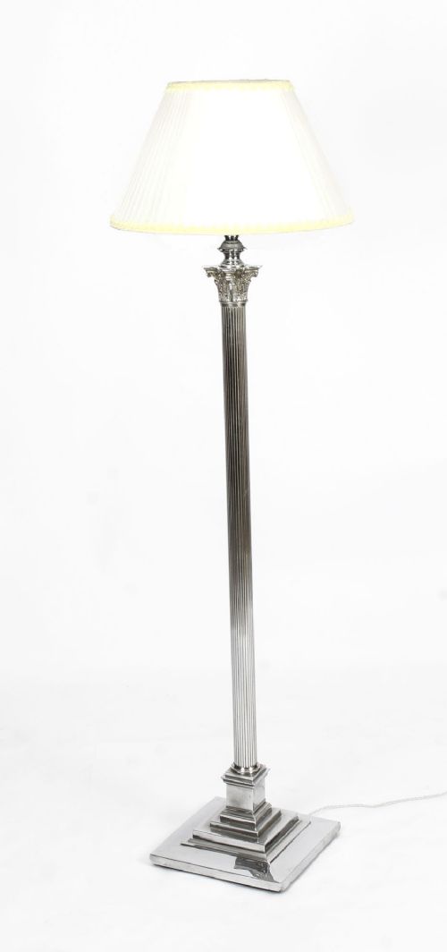 Antique Silver Plated Corinthian Column Telescopic Standard Lamp 19th C
