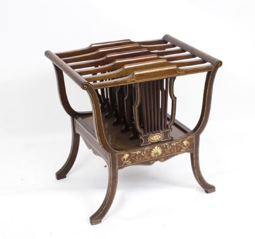 Antique Edwardian Mahogany Inlaid Lyre Canterbury C1890 19th C
