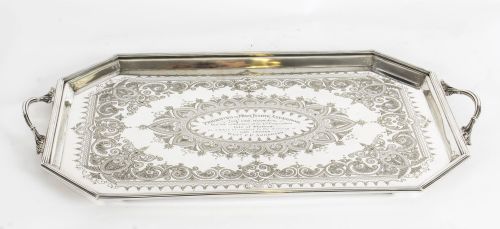 Antique Victorian Silver Plated Service Tray Thomas Latham 19th C

