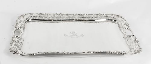 Antique Large English Silver Plated Twin Handled Tray C1860 19th Century
