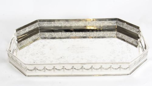 Antique Edwardian Silver Plated Gallery Tray Circa 19th Century
