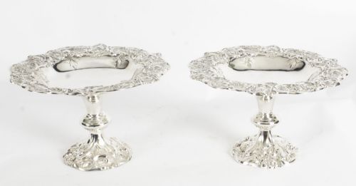Antique Pair of English Silver Plate Compotes by Walker & Hall

