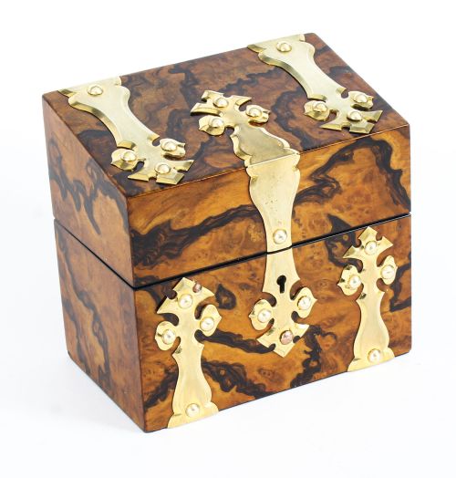 Antique Burr Walnut Brass Perfume Box C1860 19th Century
