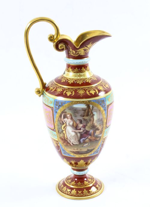 Antique Royal Vienna Porcelain Ewer Classical Figures 19th Century
