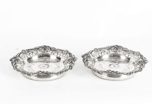 Antique Pair Old Sheffield Silver Plated Wine Coasters C1820 19th Century
