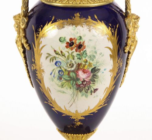fig 2. Antique Cobalt Blue Sevres Porcelain Ormolu Table Lamp c.1880 19th C
