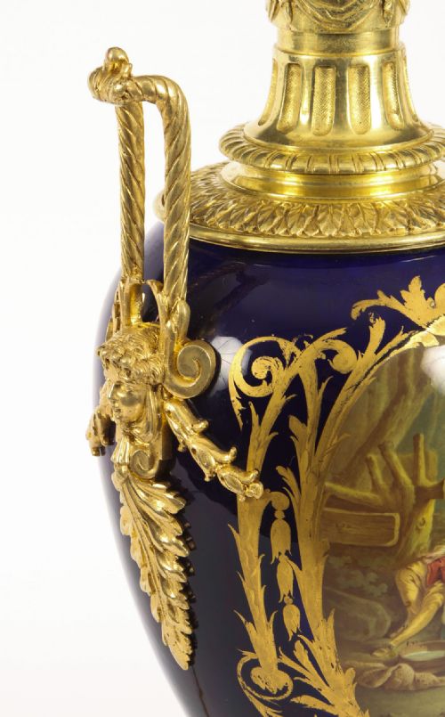 fig 6. Antique Cobalt Blue Sevres Porcelain Ormolu Table Lamp c.1880 19th C
