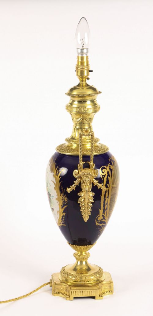 fig 7. Antique Cobalt Blue Sevres Porcelain Ormolu Table Lamp c.1880 19th C
