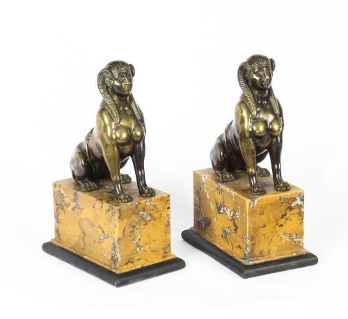 Antique Pair Empire Egyptian Campaign Bronze Sphinxes C1820 19th C

