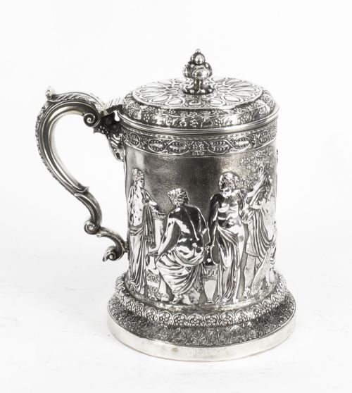 Antique Huge Silver Plated Lidded Tankard by Elkington 19th C
