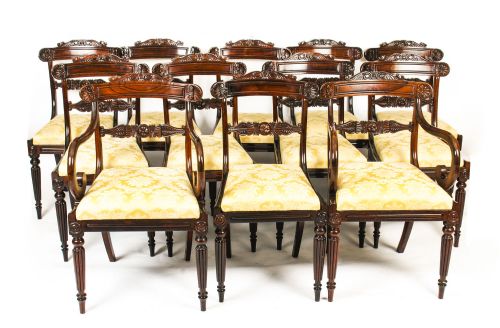 Antique Set 12 William IV Rosewood Dining Chairs, Att. To Gillows C1820 19th C

