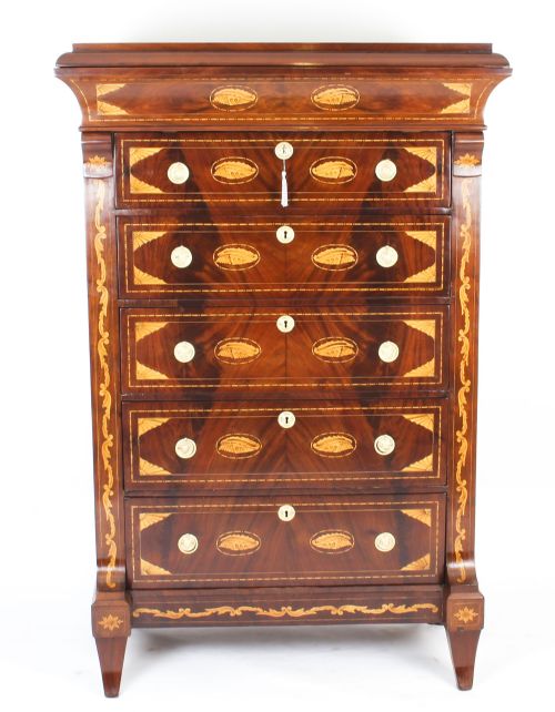 fig 1. Antique Dutch Marquetry Walnut Seven Drawer Chest c.1800 Early 19th C