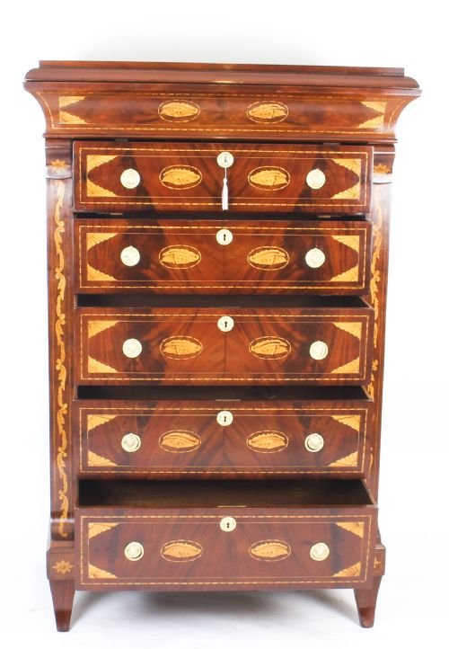 fig 4. Antique Dutch Marquetry Walnut Seven Drawer Chest c.1800 Early 19th C