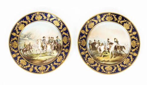 Antique Pair Sevres Napoleon Cabinet Plates Mentmirail Imp De Sevres 19th C
