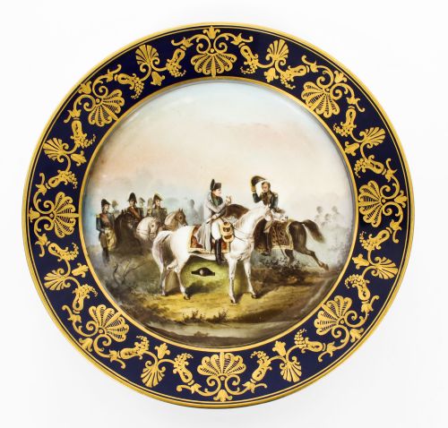 fig 7. Antique Pair Sevres Napoleon Cabinet Plates Mentmirail Imp de Sevres 19th C