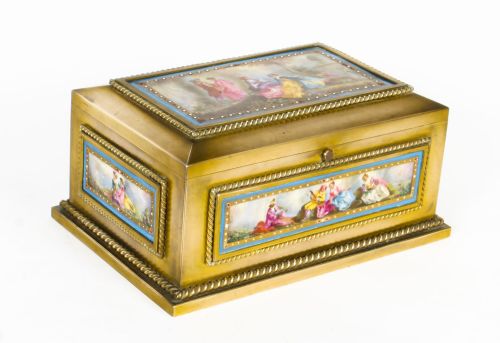 Antique French Ormolu & Sevres Porcelain Jewellery Casket C1880 19th C
