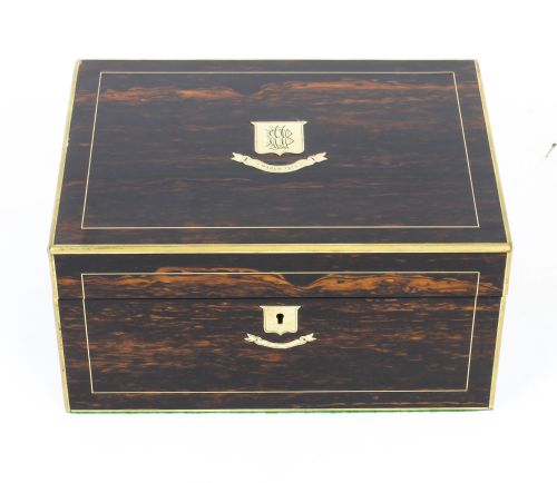 Antique Victorian Coromandel & Brass Banded Box 19th C
