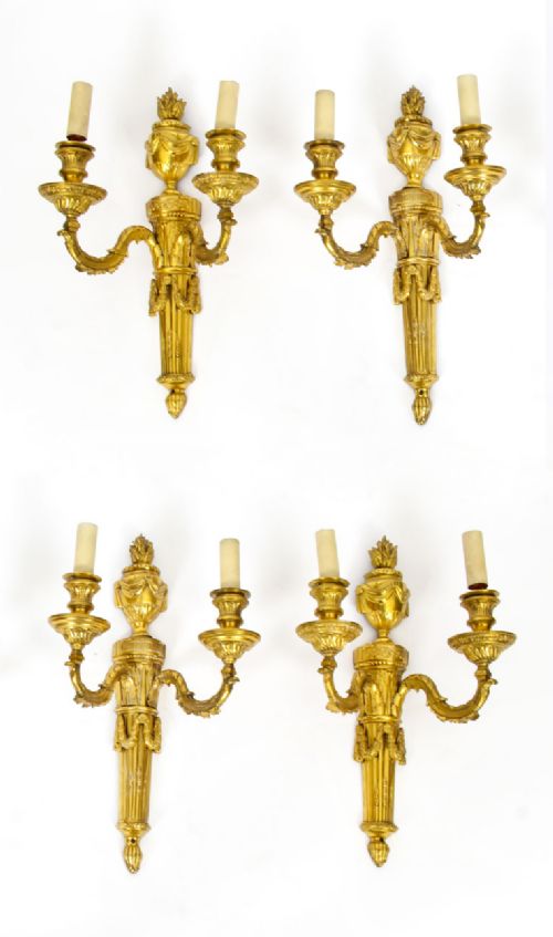 Antique Set 4 Adam Revival Omolu Twin Branch Wall Lights C1850 19th C
