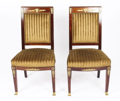 Antique Pair Empire Ormolu Mounted Side Chairs C1880
