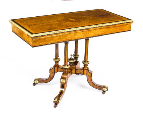 Antique Victorian Burr Walnut & Ebonised Card Table Holland & Sons 19th Century
