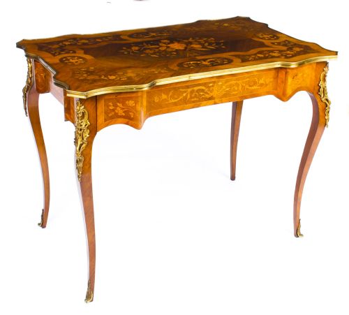 Antique French Ormolu Mounted Walnut & Marquetry Bureau Plat 19th C
